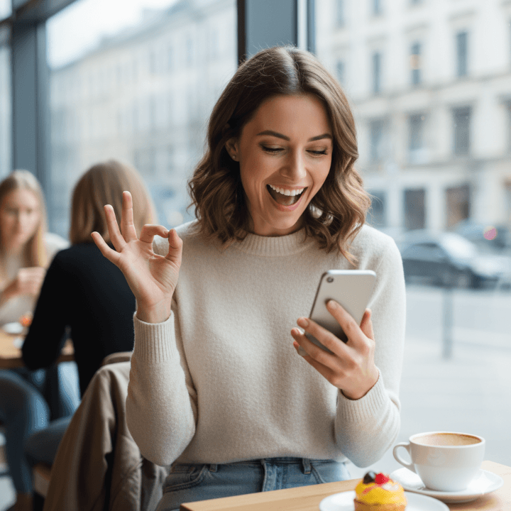 happy woman with phone